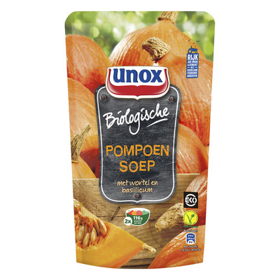 Unox Soep in zak biologische pompoensoep