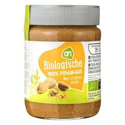 Huismerk Biologisch 100% pindakaas met stukjes pinda