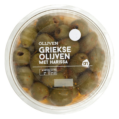 Huismerk Griekse olijven met harissa