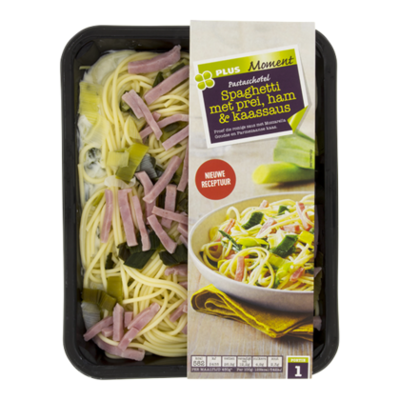PLUS Moment Spaghetti met ham, prei en kaassaus