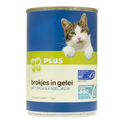 Huismerk Blikvoer zalm en kabeljauw