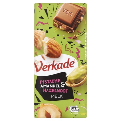 Verkade chocoladereep Pistache Amandel & Hazelnoot Melk