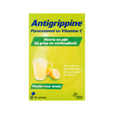 Antigrippine Paracetamol en Vitamine C Poeder voor Drank 10 Sachets