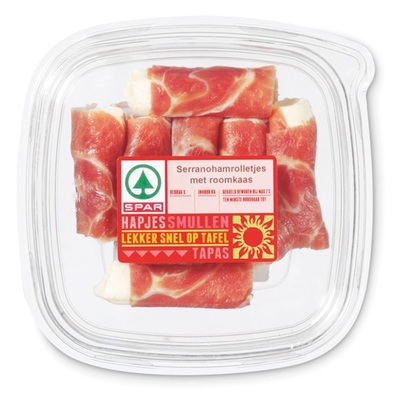 Huismerk serranoham rolletjes met roomkaas