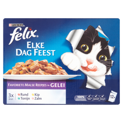 Felix Elke Dag Feest Favoriete Malse Reepjes Nat Kattenvoer 12 x 100 g