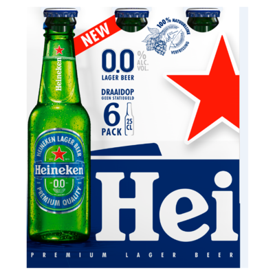 Heineken 0.0 Alcoholvrij Bier Fles 6 x 25 cl