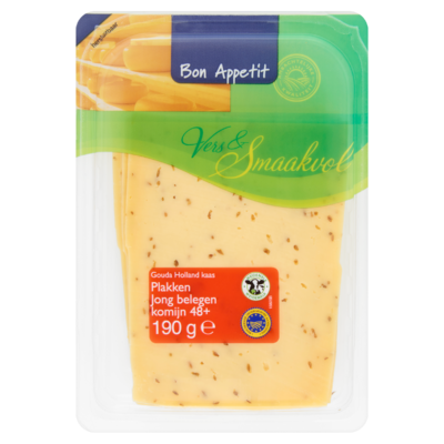 Bon Appetit Gouda Holland Kaas Plakken Jong Belegen Komijn 48+ 190 g