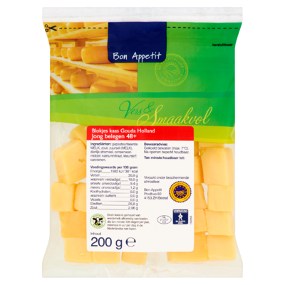 Bon Appetit Blokjes Kaas Gouda Holland Jong Belegen 48+ 200 g