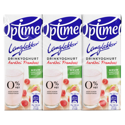 Optimel Langlekker Drinkyoghurt Aardbei Framboos 6 x 200 ml