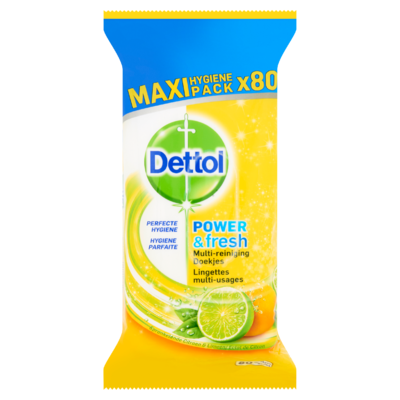 Dettol Power & Fresh Multi-Reiniging Doekjes Sprankelende Citroen & Limoen Maxi Pack 80 Stuks
