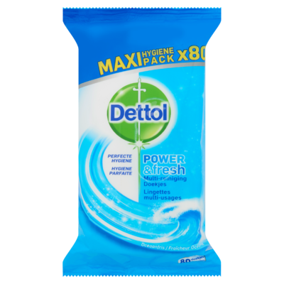 Dettol Power & Fresh Multi-Reiniging Doekjes Oceaanfris Maxi Pack Hygiene Pack 80 Stuks