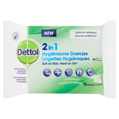 Dettol 2 in 1 Hygiënische Doekjes 15 Stuks