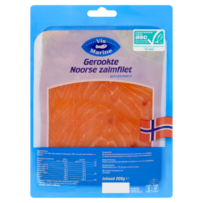 Vis Marine Gerookte Noorse Zalmfilet Getrancheerd 200 g