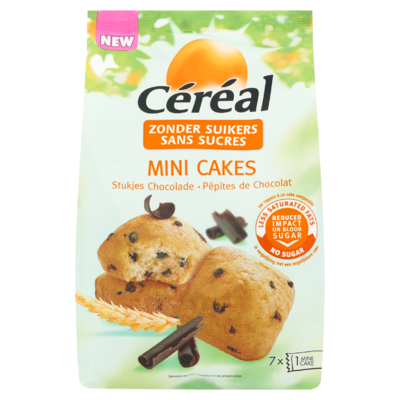 Céréal Zonder Suikers Mini Cakes Stukjes Chocolade 7 Stuks 196 g