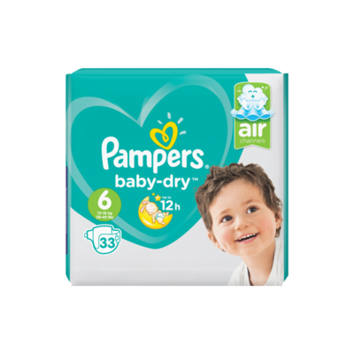 Pampers Baby-Dry Maat 6, 33 Luiers, Voor Droge Ademende Huid