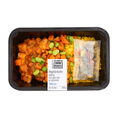 Huismerk Foodmarkt Vegetarische Curry met Gele Rijst en Pittenmix