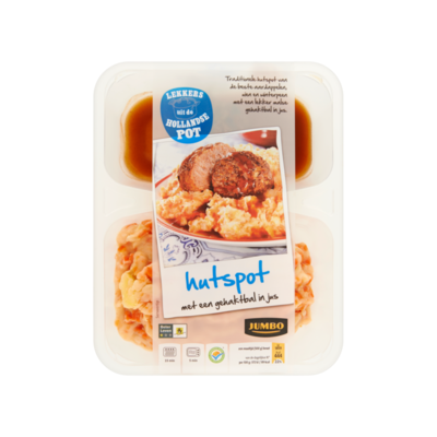 Huismerk Hutspot met een Gehaktbal in Jus