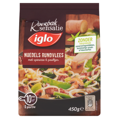 Iglo Roerbak Sensatie Noedels Rundvlees met Spinazie & Peultjes 450 g