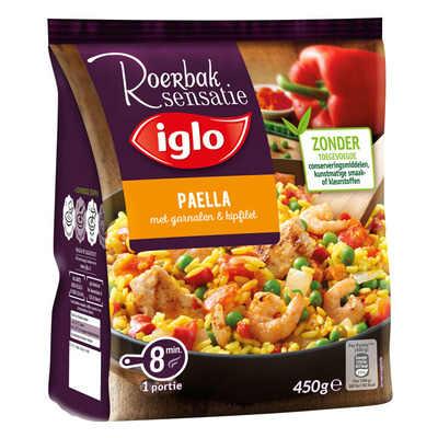Iglo Roerbaksensatie paella kipfilet garnalen