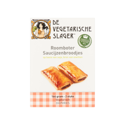 De Vegetarische Slager Roomboter Saucijzenbroodjes 2 Stuks