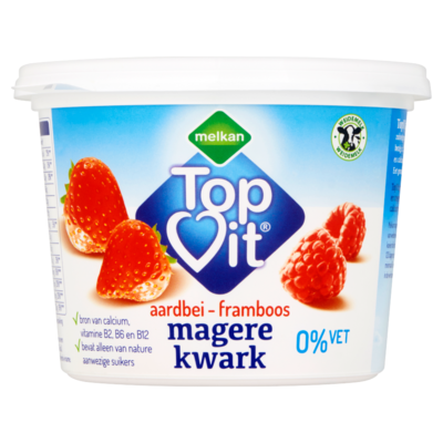 Huismerk TopVit Aardbei - Framboos Magere Kwark 0% Vet 500 g