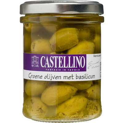Castellino Groene olijven met basilicum
