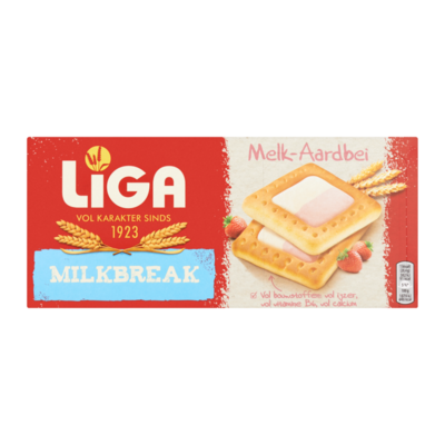 LiGa Milkbreak Duo Melk Aardbei Biscuits 6 x 2 Koekjes