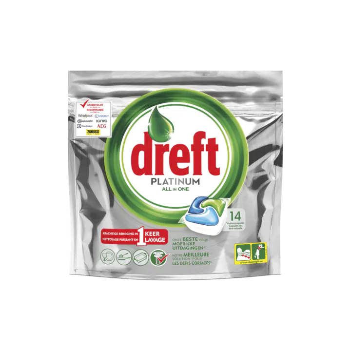 Dreft Platinum Vaatwastabletten Regular 14 Capsules