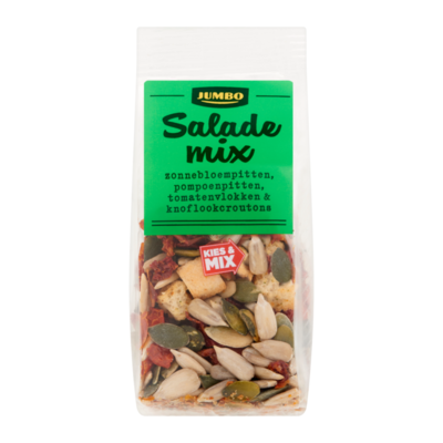 Huismerk Salademix Zonnebloem-& Pompoenpitten, Tomatenvlokken & Knoflookcroutons
