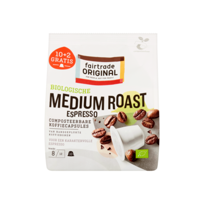 Fairtrade Original Biologisch Koffiecapsules Medium Roast 10+2 Gratis Stuks