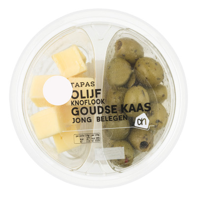 Huismerk Olijven knoflook Goudse kaasblokjes