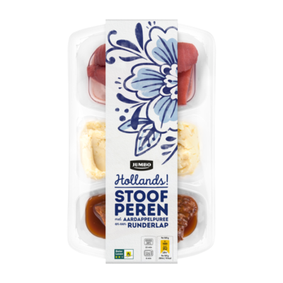 Huismerk Stoofperen met Aardappelpuree en een Runderlap