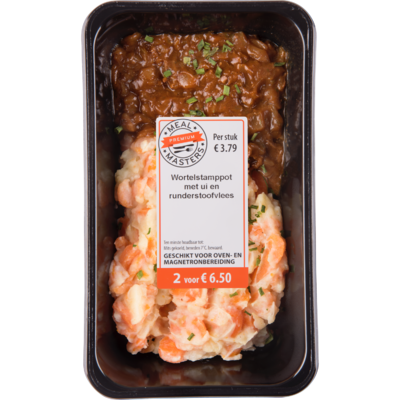 Mealmasters Wortelstamppot met ui en runderstoofvlees