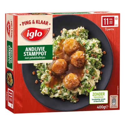 Iglo Ping & klaar andijvie stampot gehaktbal