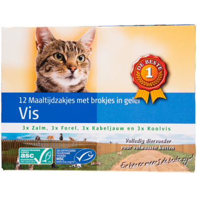 Huismerk Kattenvoer vis maaltijdzakjes in gelei 12 pack