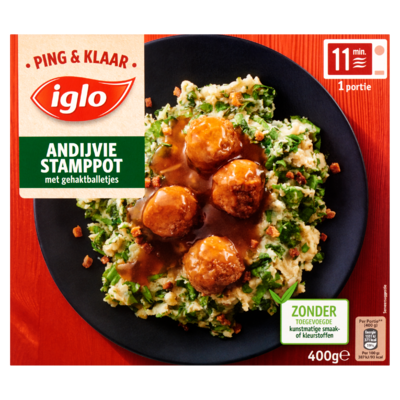 Iglo Ping & Klaar Andijvie Stamppot met Gehaktballetjes 400 g