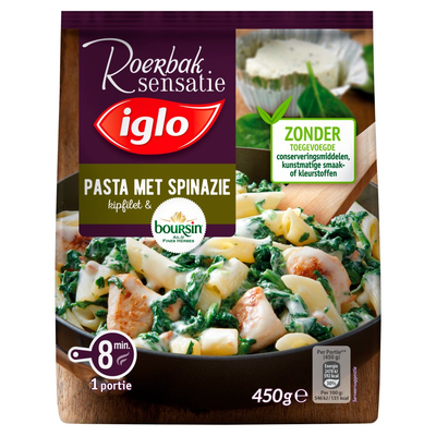 Iglo Roerbaksensatie Pasta met Spinazie, Kipfilet & Boursin 450 g