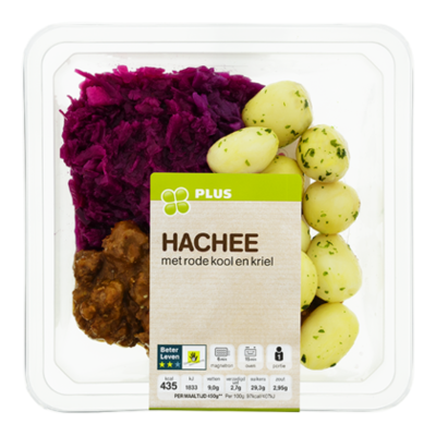 Huismerk Hachee met rode kool en krieltjes