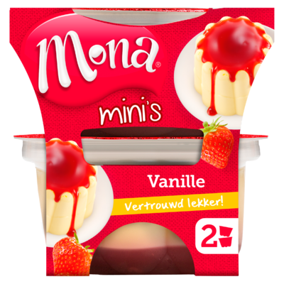 Mona Mini Vanille Pudding met Aardbeiensaus 2 x 135 ml