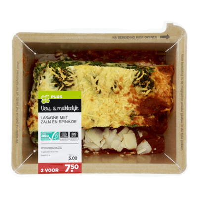 Huismerk Lasagne met zalm en spinazie
