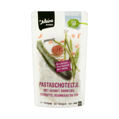 De Kleine Keuken Biologisch Vers Pastaschoteltje met Sperzieboontjes & Gehakt Vanaf 10 Maanden