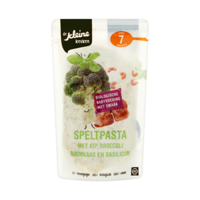 De Kleine Keuken Biologische Verse Speltpasta met Broccoli, Kip & Basilicum Vanaf 7 Maanden
