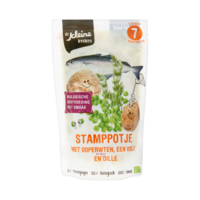 De Kleine Keuken Stamppotje met Doperwten, een Visje en Dille vanaf 7 Maanden