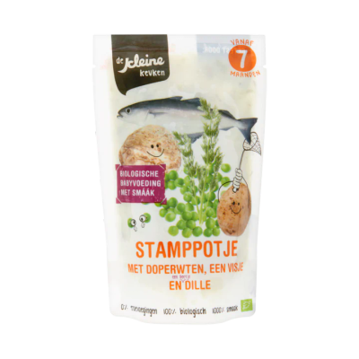 De Kleine Keuken Stamppotje met Doperwten, een Visje en Dille vanaf 7 Maanden